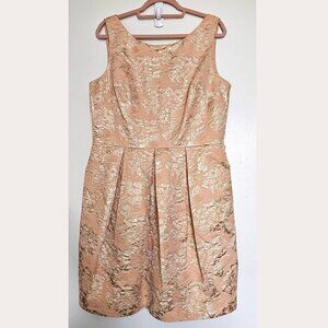 Eliza J Sleeveless  V-Back Jacquard Tulip Bubble Dress, 14, Gold Peach Lurex